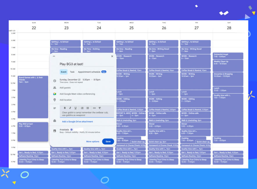 Schedule of a millennial knowledge worker