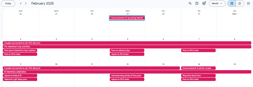 Holiday marketing calendar for St Valentine’s Day