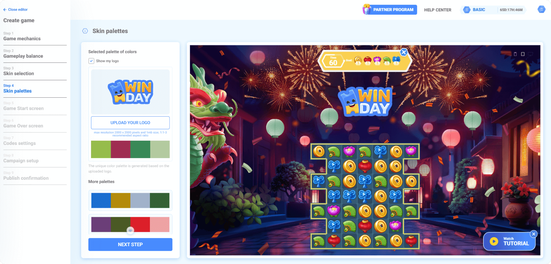 Interface of Marketing Gamification Platform Winday featuring Chinese New Year