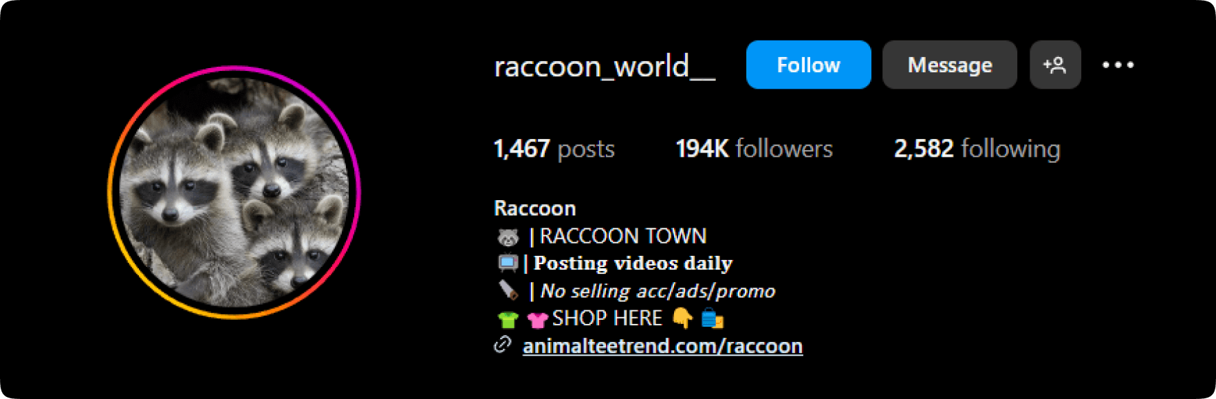 Affiliate link to a shop in Instgram