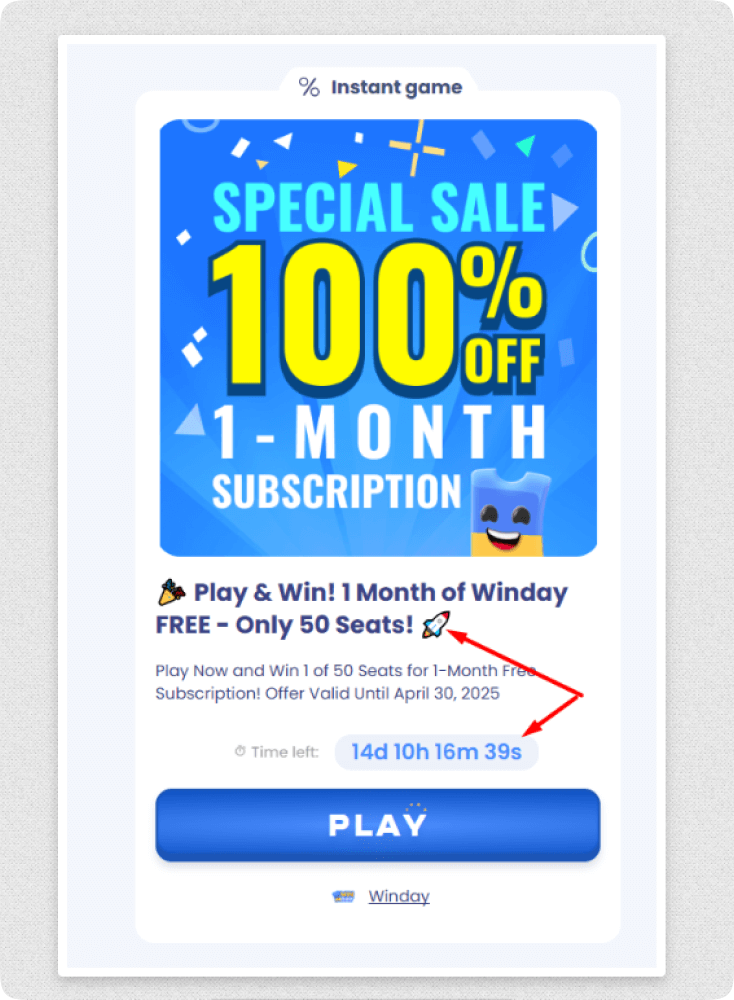 Winday Special Offer 1 Month Free Coupon