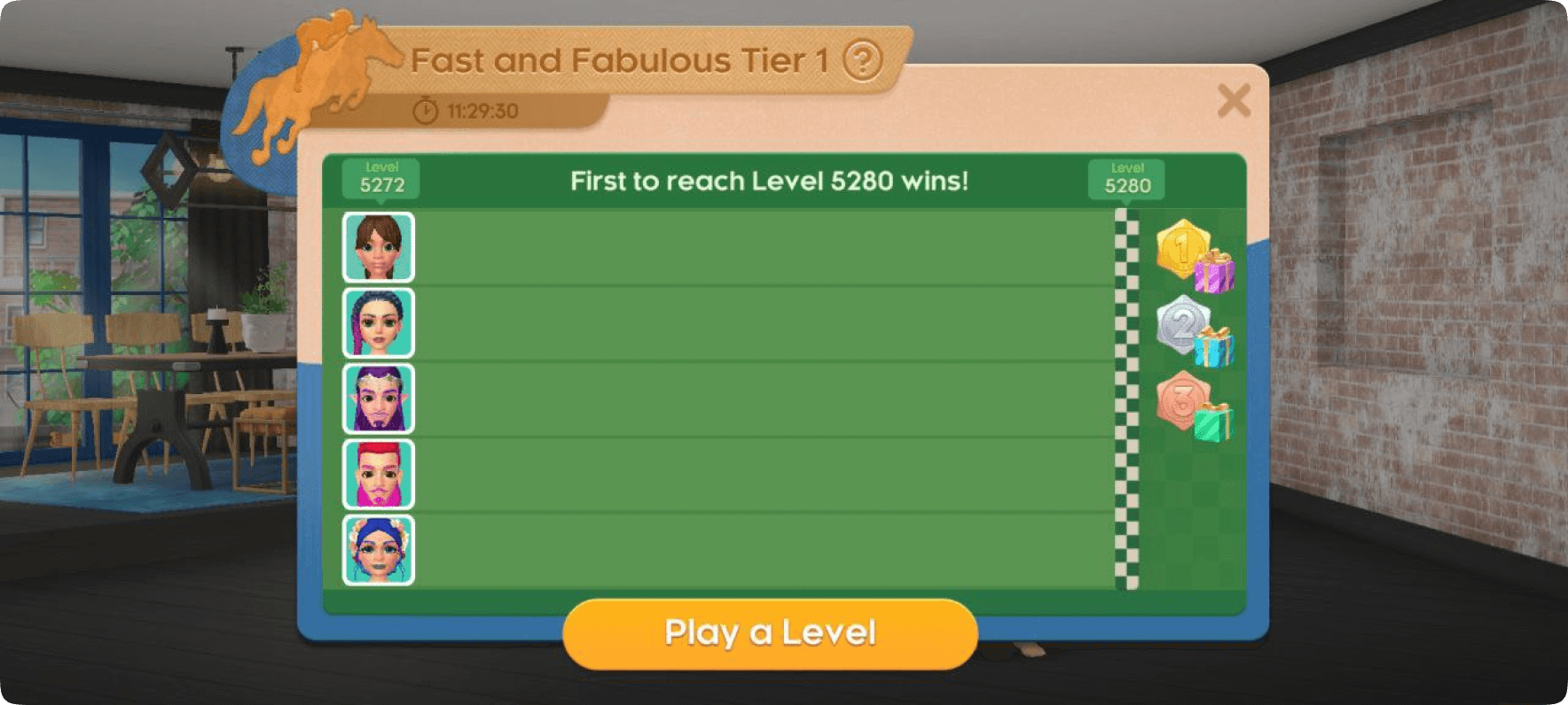 Leaderboard in a popular mobile game Project Makeover