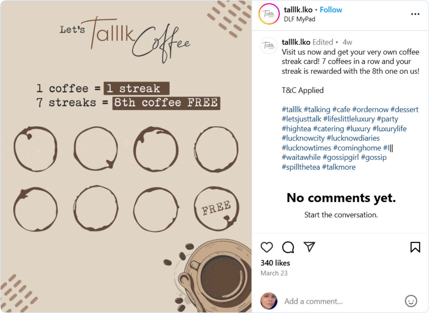 Coffee streak card on Instagram