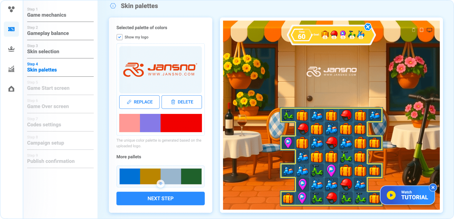 Game theme creating for the e-bikes brand Jansno on Winday