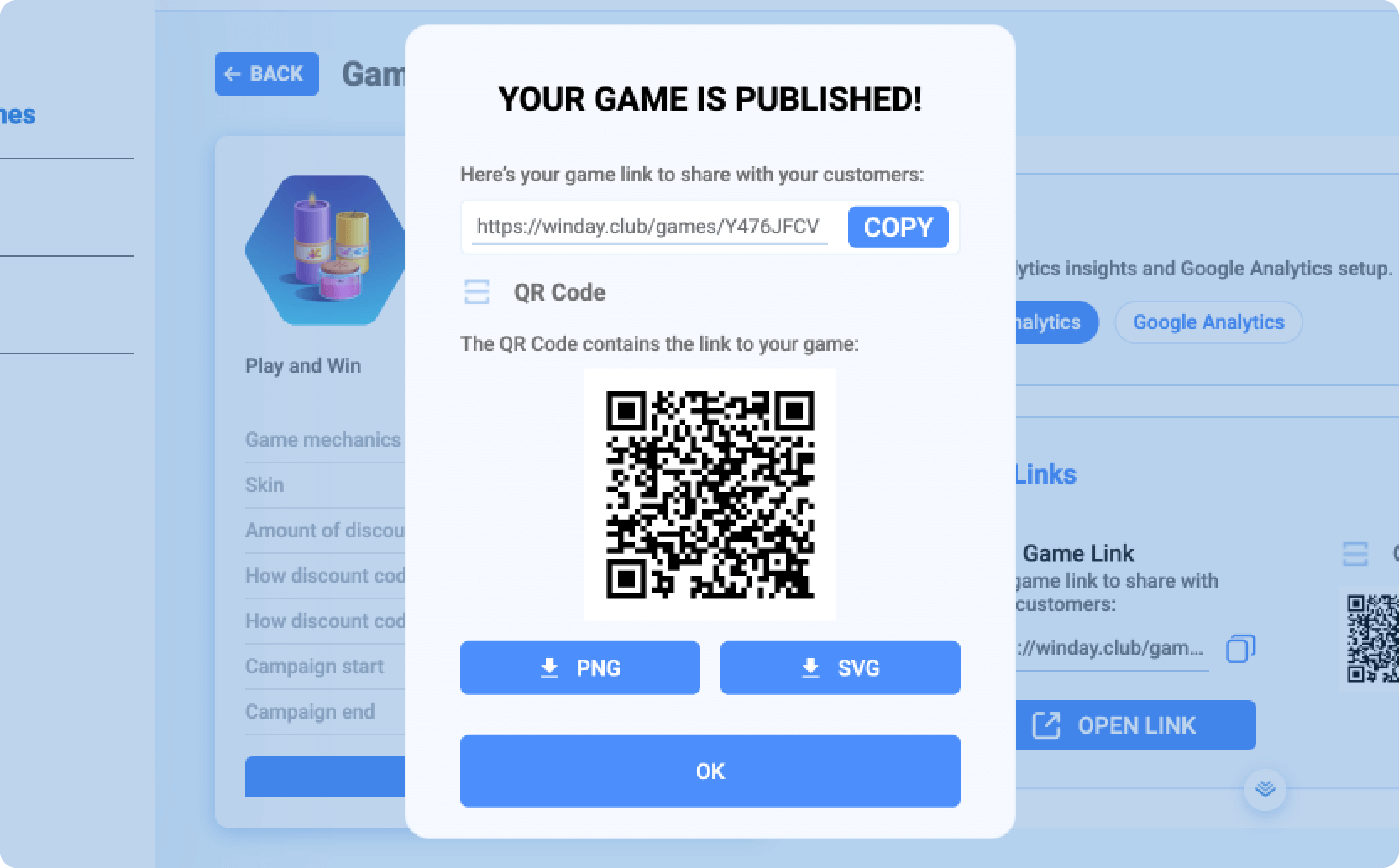 Publishing game on Winday platform