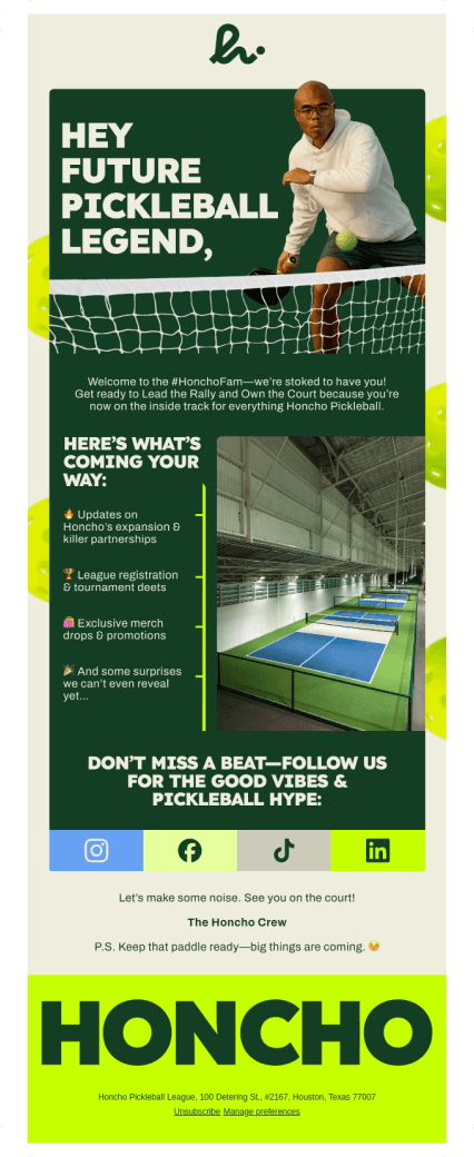 Honcho Pickleball League Emails design