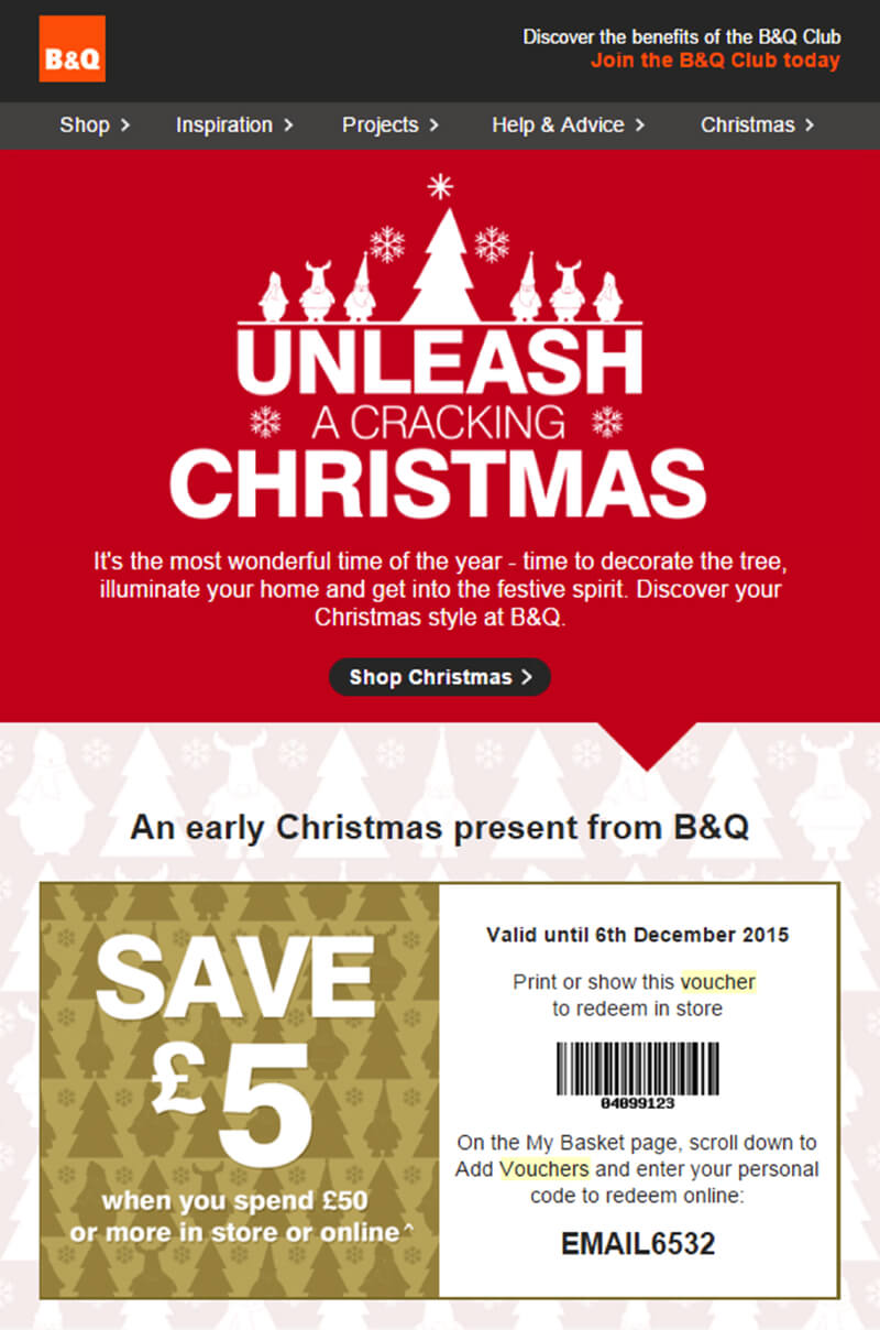B&Q Personal Coupon Code Campaign on Christmas