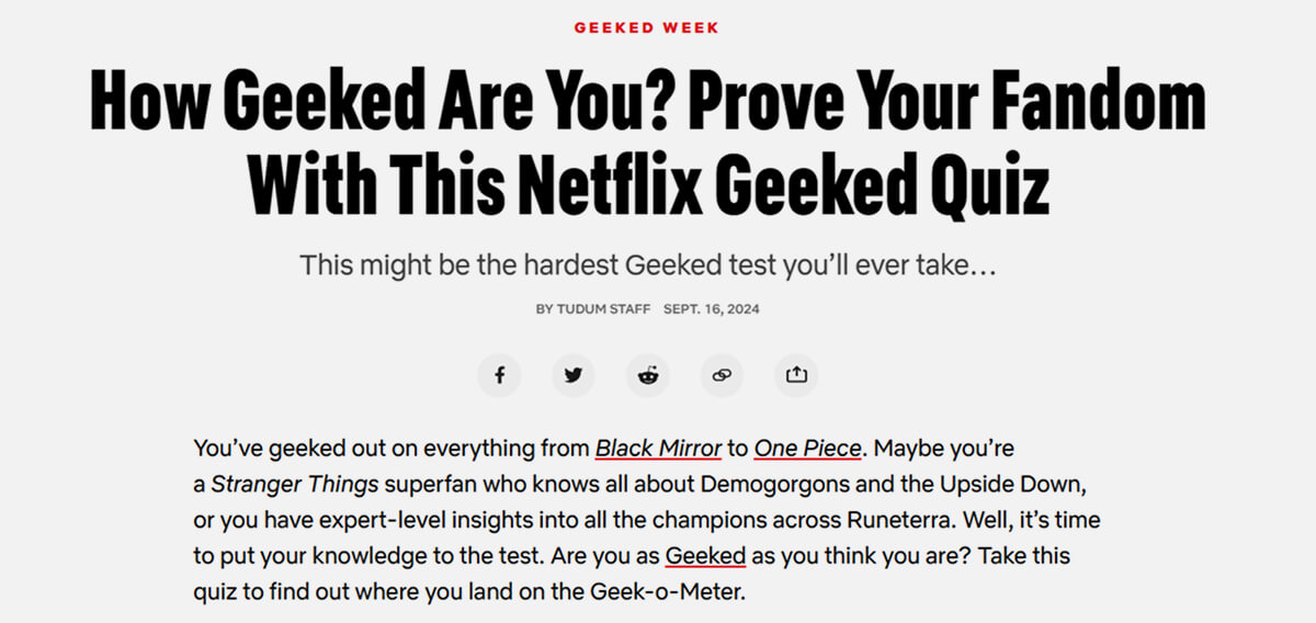 Netflix Geeked Quiz for testing Fans’ Show Knowledge