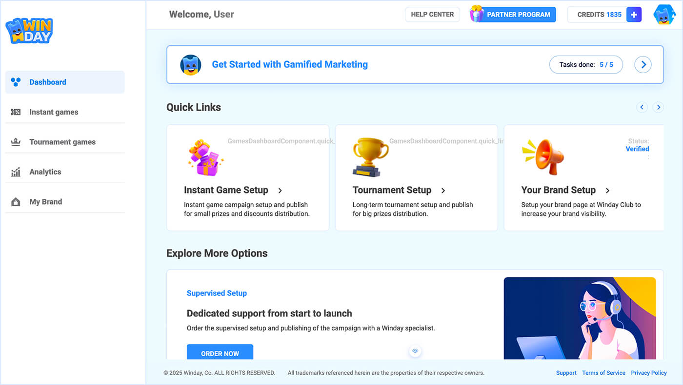 Winday Dashboard: Marketing Gamification Platform